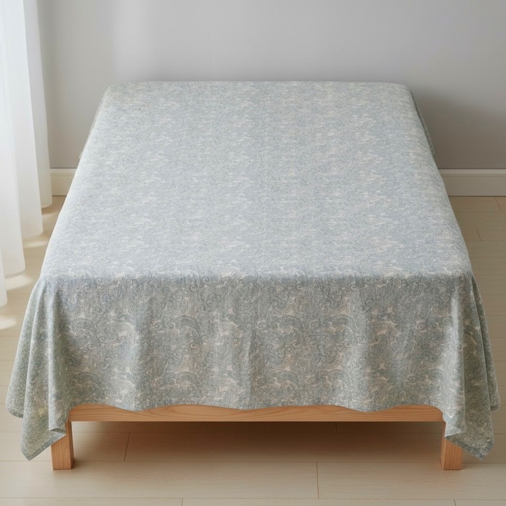 Ralph Lauren Queen Sheet Paisley Flat Bedding Teal Aqua Blue On White Cotton